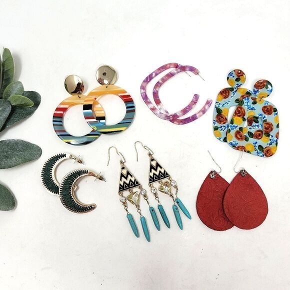 Earring Lot Large Boho Bright Oversized Dangle Drop AE4 - Picture 1 of 6